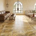 Autumn Leaves Scabos Travertine Tumbled 18 x 18 x 1/2 Cross Cut Tile 18x18 — Family Room floor