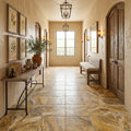 Autumn Leaves Scabos Travertine Tumbled 18 x 18 x 1/2 Cross Cut Tile 18x18 — Hallway floor