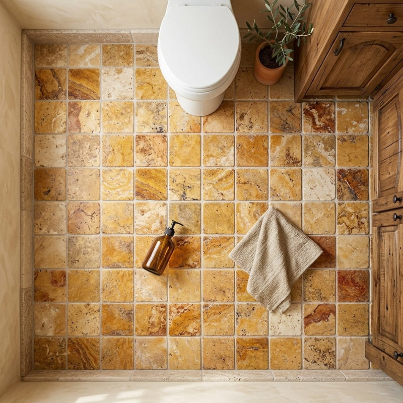 Autumn Leaves Scabos Travertine Tumbled 2 x 2 Mosaic 2x2 — Bathroom floor