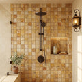 Autumn Leaves Scabos Travertine Tumbled 2 x 2 Mosaic 2x2 — Bathroom shower wall