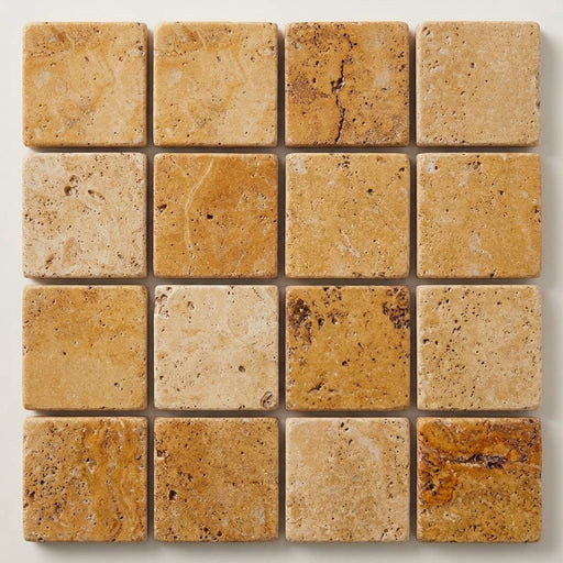 Autumn Leaves Scabos Travertine Tumbled 2 x 2 Mosaic 2x2 close-up