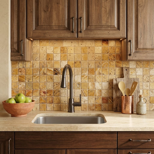 Autumn Leaves Scabos Travertine Tumbled 2 x 2 Mosaic 2x2 — Kitchen backsplash