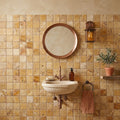 Autumn Leaves Scabos Travertine Tumbled 2 x 2 Mosaic 2x2 — Powder Room wall