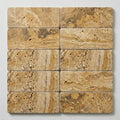 Autumn Leaves Scabos Travertine Tumbled 4 x 12 x 2 Bullnose Coping 4x12 close-up