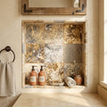 Autumn Leaves Scabos Travertine Tumbled 4 x 4 x 3/8 Cross Cut Tile 4x4 — Bathroom niche
