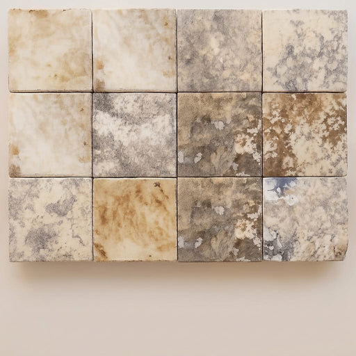 Autumn Leaves Scabos Travertine Tumbled 4 x 4 x 3/8 Cross Cut Tile 4x4 close-up