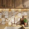 Autumn Leaves Scabos Travertine Tumbled 4 x 4 x 3/8 Cross Cut Tile 4x4 — Kitchen backsplash