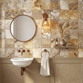 Autumn Leaves Scabos Travertine Tumbled 4 x 4 x 3/8 Cross Cut Tile 4x4 — Powder Room wall