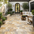 Autumn Leaves Scabos Travertine Tumbled 6 x 12 x 1.25 Paver 6x12 — Courtyard paving
