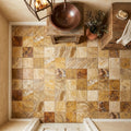 Autumn Leaves Scabos Travertine Tumbled 6 x 6 x 3/8 Cross Cut Tile 6x6 — Powder Room floor