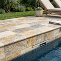 Autumn Leaves Scabos Travertine Tumbled 6x12x1.25 Bullnose Coping pool coping — Swimming Pool remodel pool edge