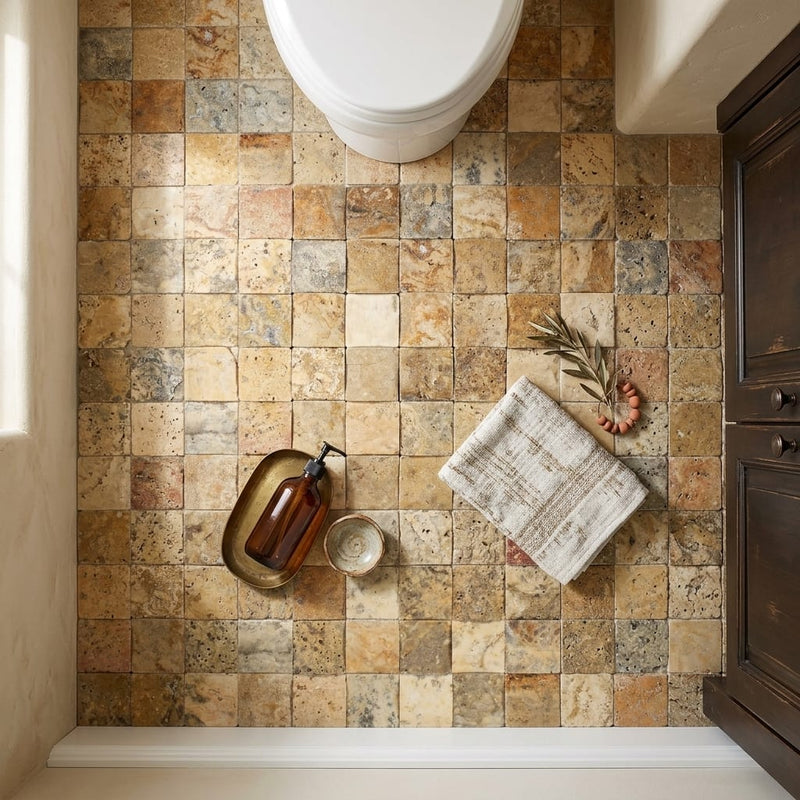 Autumn Leaves Scabos Travertine Wavy 2 x 2 Mosaic 2x2 — Bathroom floor