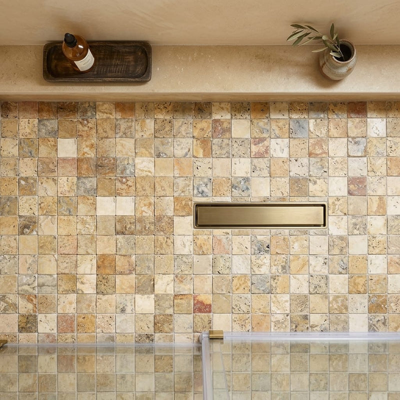 Autumn Leaves Scabos Travertine Wavy 2 x 2 Mosaic 2x2 — Bathroom shower floor