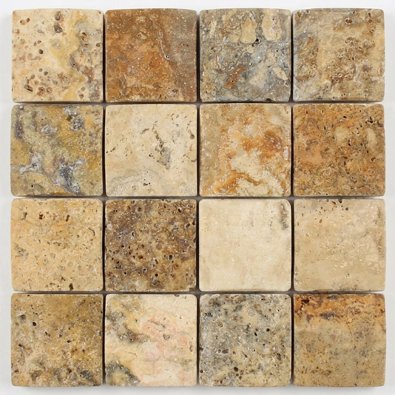 Autumn Leaves Scabos Travertine Wavy 2 x 2 Mosaic 2x2 close-up