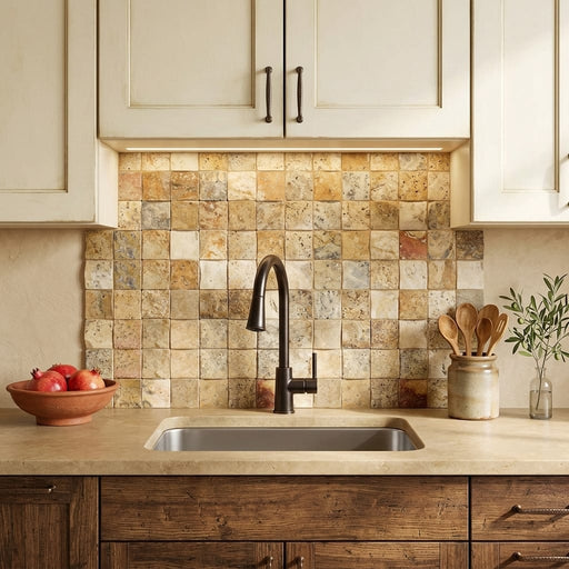 Autumn Leaves Scabos Travertine Wavy 2 x 2 Mosaic 2x2 — Kitchen backsplash