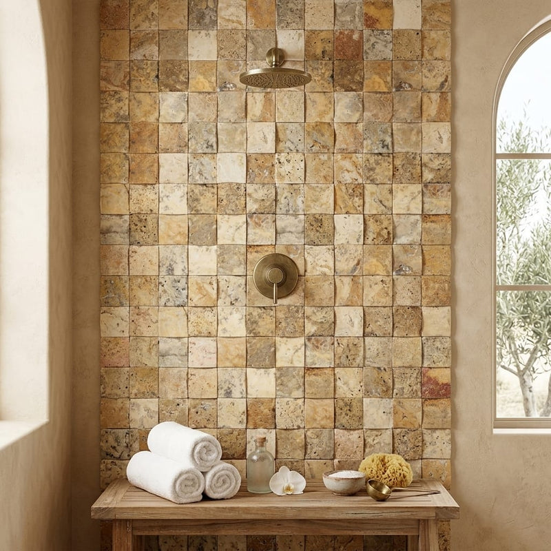 Autumn Leaves Scabos Travertine Wavy 2 x 2 Mosaic 2x2 — Spa spa interior