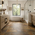 Autumn Mix (California Gold) Slate Natural 12 x 24 x 2 Slate Wall Cap Cap 12x24 tile — Primary Bath floor