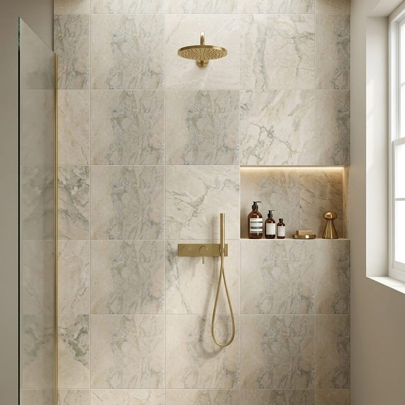 Azul Pietra Marble Tile 24x24 Honed, Filled — Bathroom shower wall