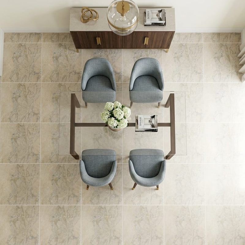 Azul Pietra Marble Tile 24x24 Honed, Filled — Dining Room floor