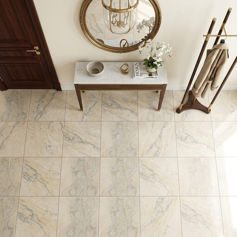 Azul Pietra Marble Tile 24x24 Honed, Filled — Foyer floor
