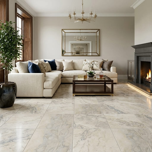 Azul Pietra Marble Tile 24x24 Honed, Filled — Living Room floor