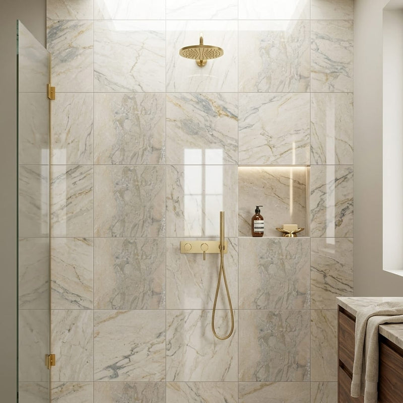 Azul Pietra Marble Tile 24x24 Polished — Bathroom shower wall