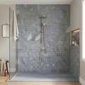 Bardiglio 2x2 Honed Marble Mesh Mosaic — Bathroom shower wall