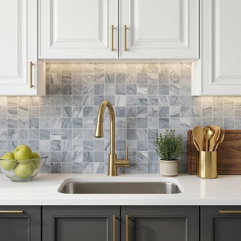 Bardiglio 2x2 Honed Marble Mesh Mosaic — Kitchen backsplash