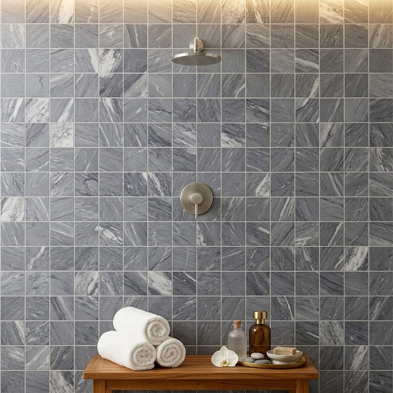 Bardiglio 2x2 Honed Marble Mesh Mosaic — Spa spa interior