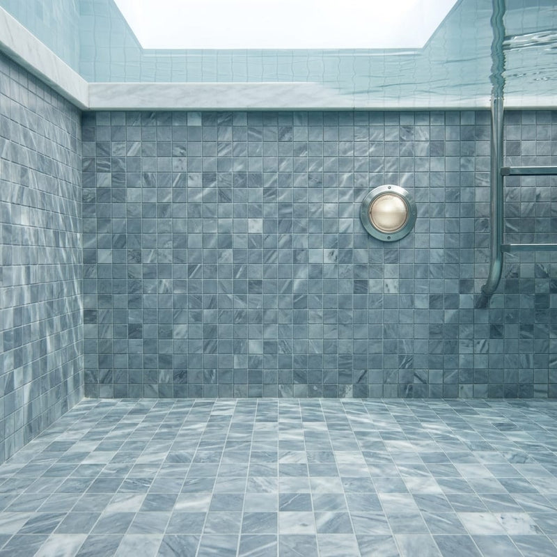 Bardiglio 2x2 Honed Marble Mesh Mosaic — Swimming Pool pool interior tiling