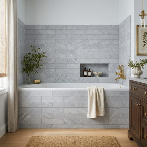 Bardiglio 4x16 Honed Marble Tile — Bathroom tub surround