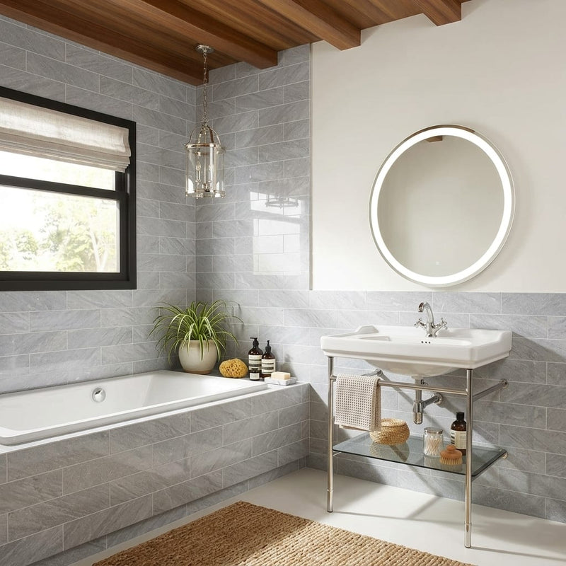 Bardiglio 4x16x3/8 Polished Marble Tile — Bathroom shower wall