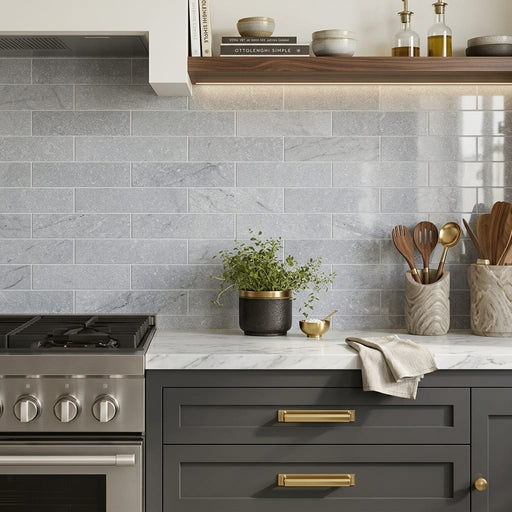 Bardiglio 4x16x3/8 Polished Marble Tile — Kitchen backsplash