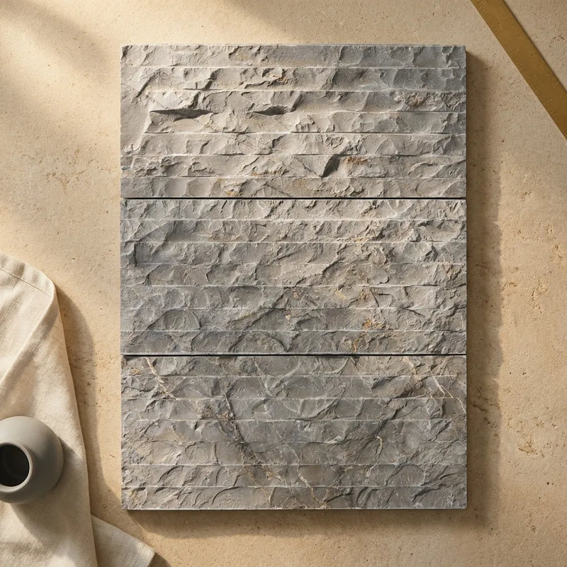 Bardiglio Gray Marble 8x18 3/4" Split-Face Raked Ledger Stone