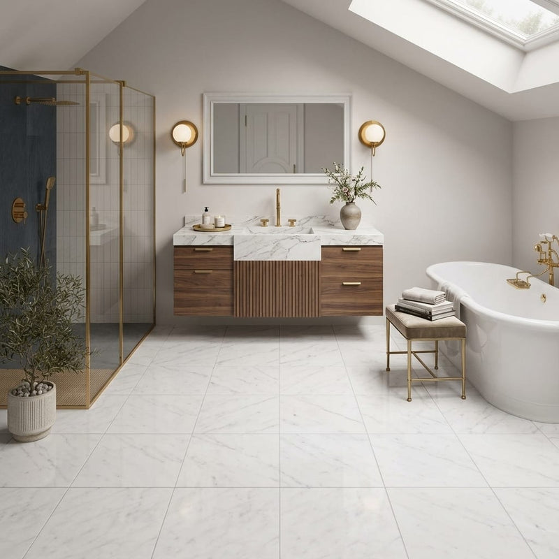 Bardiglio Imperiale (Italian) Marble 12x12 Polished/Honed Tile — Bathroom floor