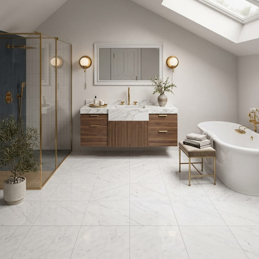 Bardiglio Imperiale (Italian) Marble 12x12 Polished/Honed Tile — Bathroom floor