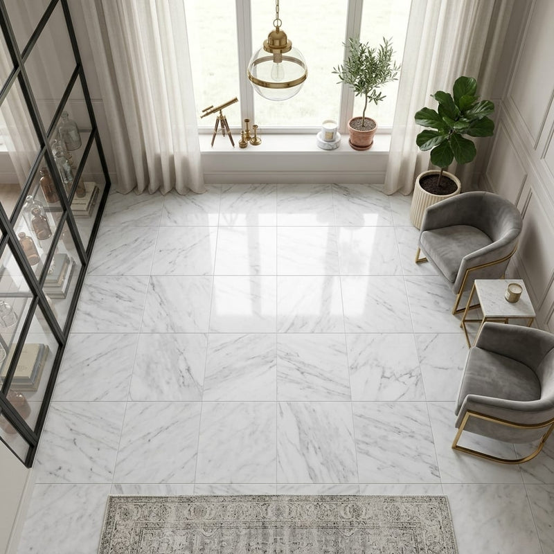 Bardiglio Imperiale (Italian) Marble 12x12 Polished/Honed Tile — Sunroom floor