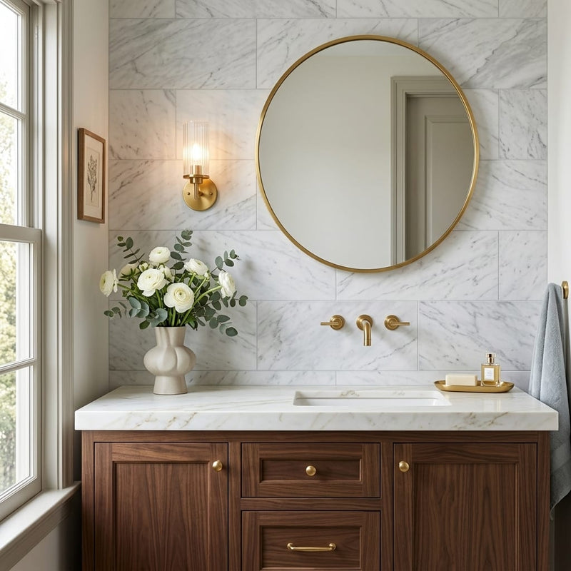 Bardiglio Imperiale (Italian) Marble 12x24 Polished/Honed Tile — Bathroom vanity wall