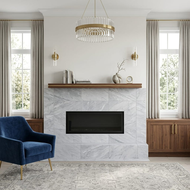 Bardiglio Imperiale (Italian) Marble 12x24 Polished/Honed Tile — Living Room fireplace surround