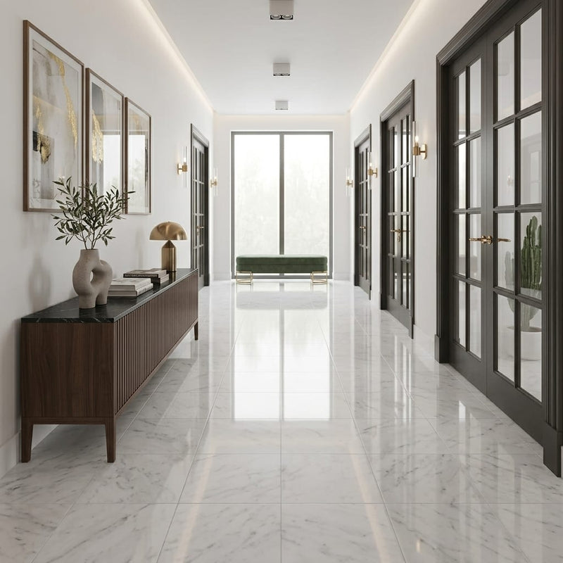 Bardiglio Imperiale (Italian) Marble 18x18 Polished/Honed Tile — Hallway floor