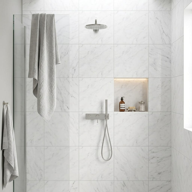 Bardiglio Imperiale (Italian) Marble 24x24 Polished/Honed Tile — Bathroom shower wall