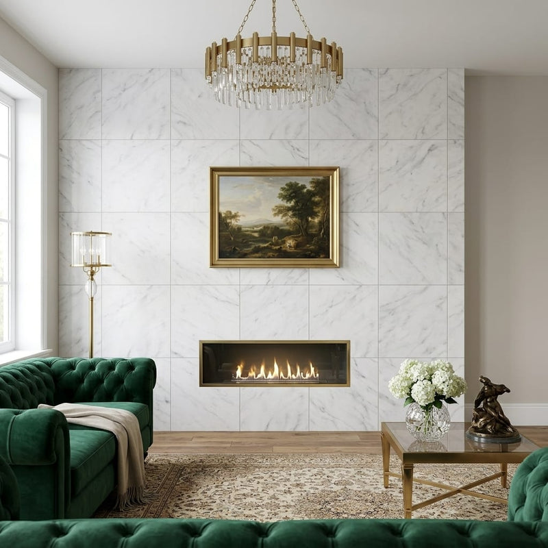 Bardiglio Imperiale (Italian) Marble 24x24 Polished/Honed Tile — Living Room feature wall