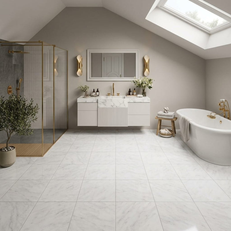 Bardiglio Nuvolato (Italian) Bardiglio Imperiale Marble 12x12 Polished/Honed Tile — Bathroom floor