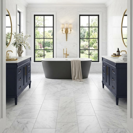 Bardiglio Nuvolato (Italian) Bardiglio Imperiale Marble 12x24 Polished/Honed Tile — Bathroom floor
