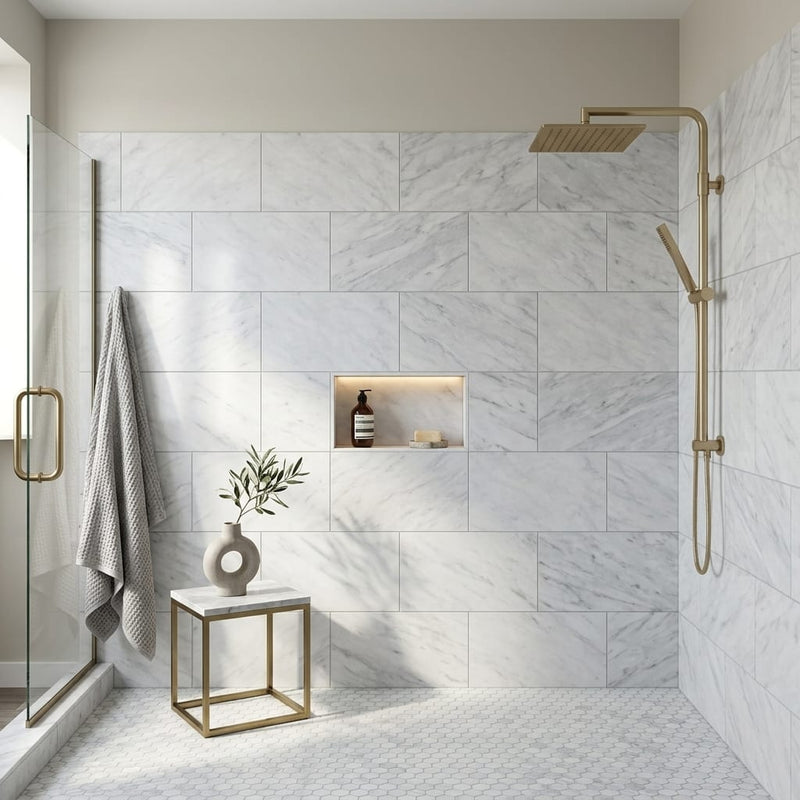 Bardiglio Nuvolato (Italian) Bardiglio Imperiale Marble 12x24 Polished/Honed Tile — Bathroom shower wall
