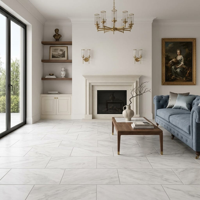 Bardiglio Nuvolato (Italian) Bardiglio Imperiale Marble 12x24 Polished/Honed Tile — Living Room floor