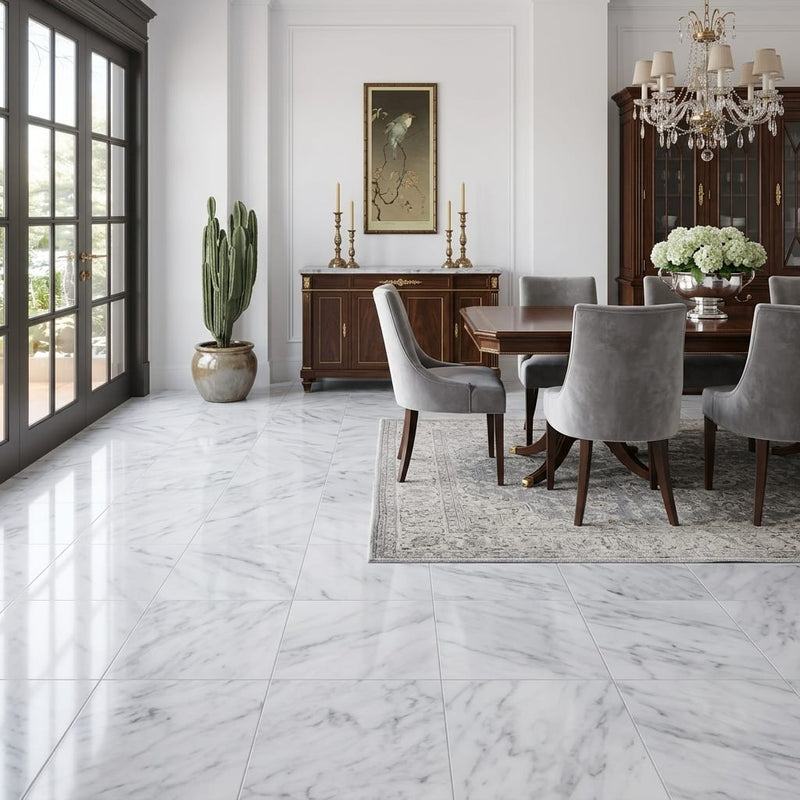 Bardiglio Nuvolato (Italian) Bardiglio Imperiale Marble 18x18 Polished/Honed Tile — Living Room floor