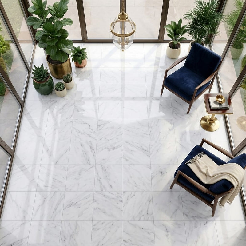 Bardiglio Nuvolato (Italian) Bardiglio Imperiale Marble 18x18 Polished/Honed Tile — Sunroom floor