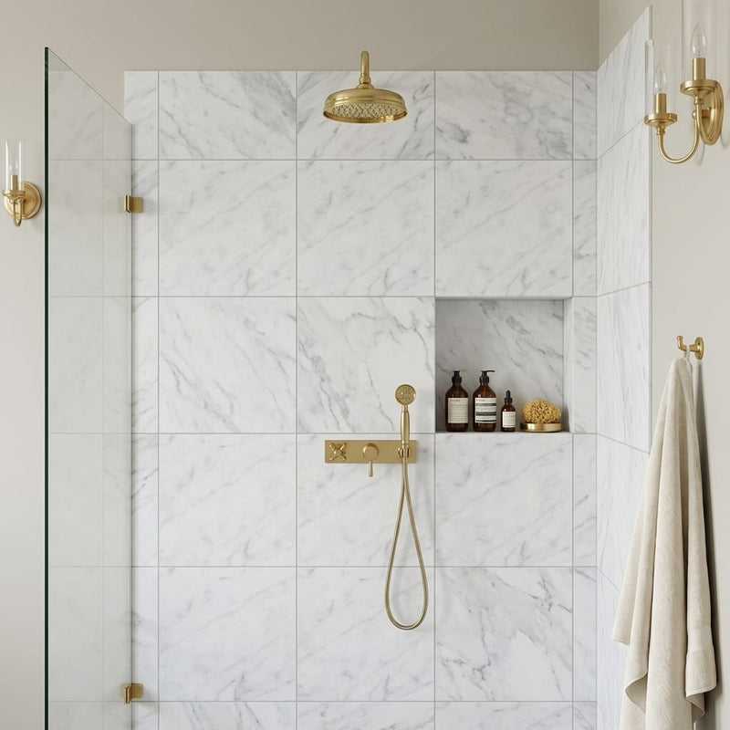 Bardiglio Nuvolato (Italian) Bardiglio Imperiale Marble 24x24 Polished/Honed Tile — Bathroom shower wall