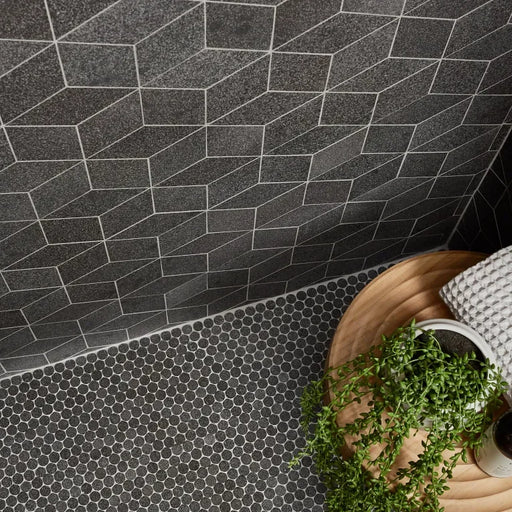 Large Rhomboid Honed Basalt Mesh Mosaic